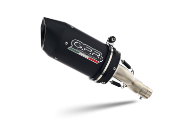 Exhaust system compatible with Benelli Leoncino 500 Trail 2017-2020, Furore Nero, Homologated legal slip-on exhaust including removable db killer and link pipe 