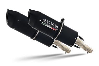 Exhaust system compatible with Aprilia Pegaso 3 650 - Pegaso i.e. 1997-2000, Furore Nero, Dual Homologated legal slip-on exhaust including removable db killers and link pipes 