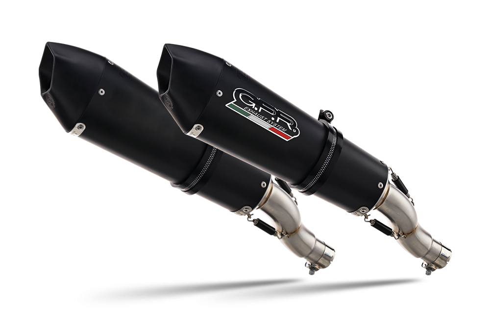 Exhaust system compatible with Ducati Monster 796 2010-2014, Gpe Ann. Black titanium, Dual Homologated legal slip-on exhaust including removable db killers, link pipes and catalysts 
