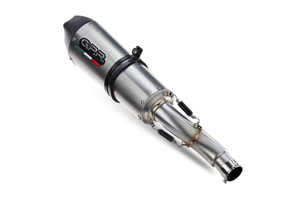 Exhaust system compatible with Aprilia Tuono 1000 Rsvr 2002-2005, Gpe Ann. titanium, Homologated legal slip-on exhaust including removable db killer and link pipe 