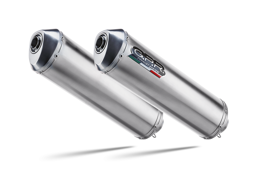 Exhaust system compatible with Aprilia Etv Caponord 1000 Rally 2001-2007, Satinox, Dual Homologated legal slip-on exhaust including removable db killers, link pipes and catalysts 