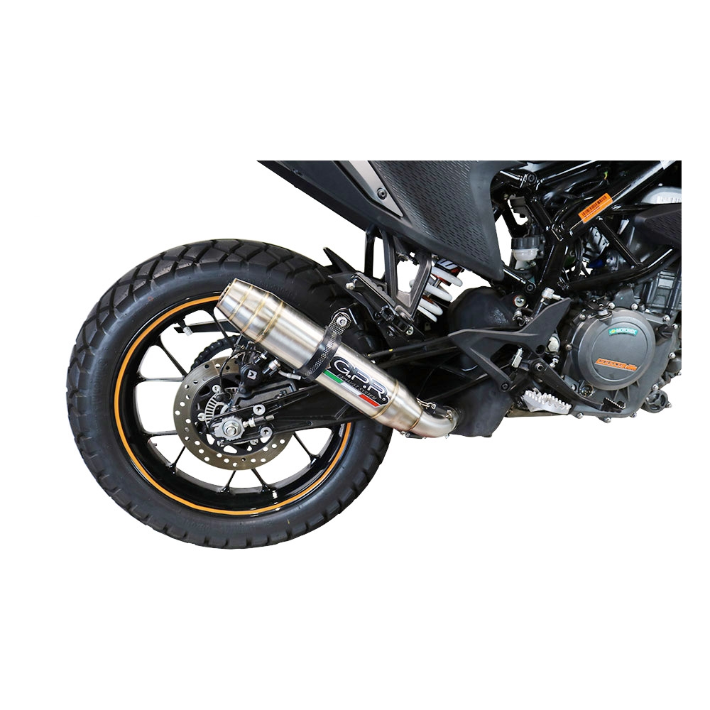 Exhaust system compatible with Ktm Adventure 390 2021-2024, Deeptone Inox, Homologated legal slip-on exhaust including removable db killer and link pipe 
