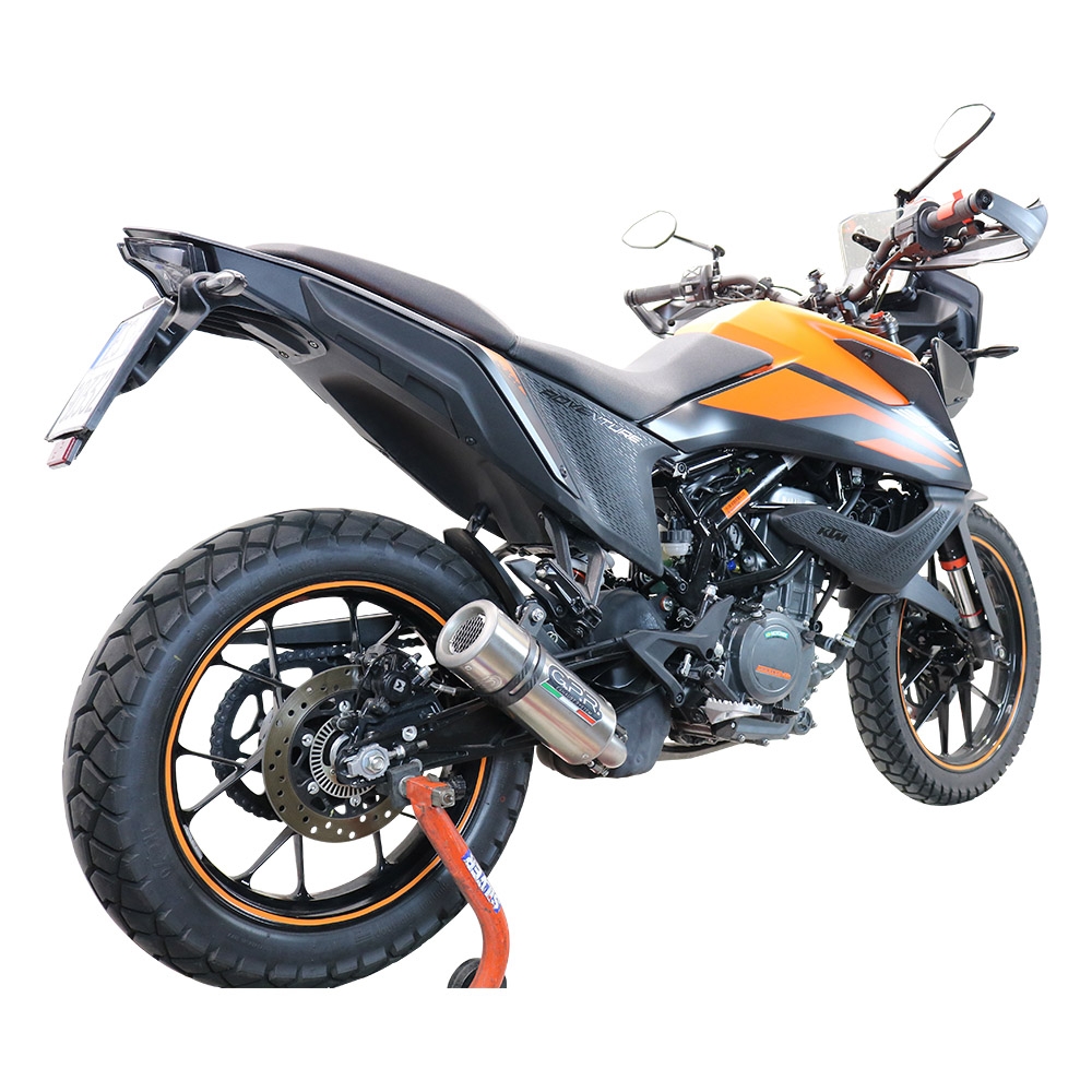Exhaust system compatible with Ktm Adventure 390 2021-2024, M3 Titanium Natural, Homologated legal slip-on exhaust including removable db killer and link pipe 