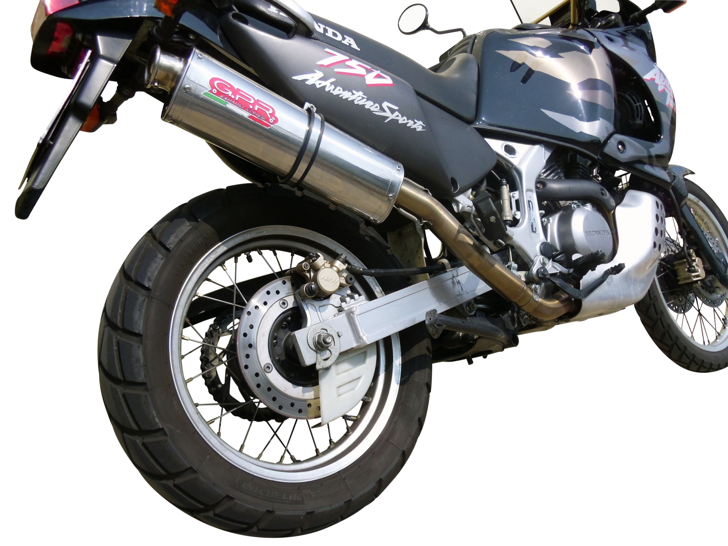 Scarico compatibile con Honda Africa Twin XRV 750 RD07 1993-2003, Trioval, Scarico omologato, silenziatore con db killer estraibile e raccordo specifico