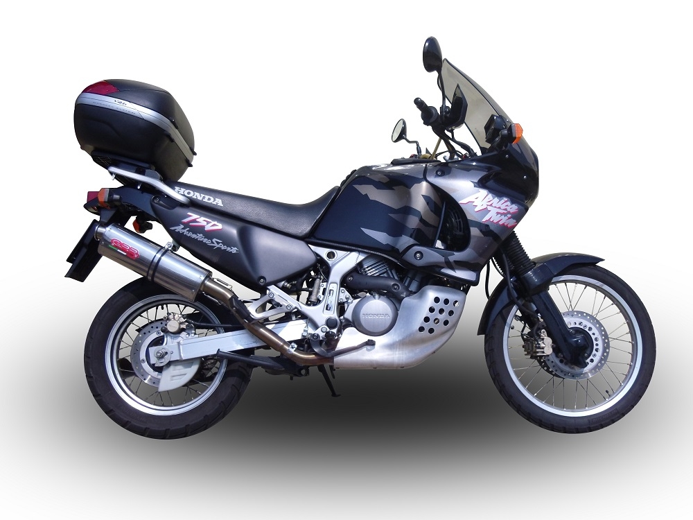 Scarico compatibile con Honda Africa Twin XRV 750 RD07 1993-2003, Trioval, Scarico omologato, silenziatore con db killer estraibile e raccordo specifico
