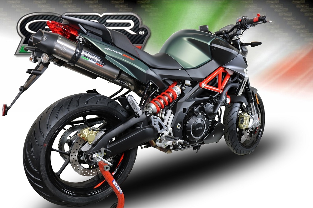 Scarico compatibile con Aprilia Shiver 900 2017-2020, Gpe Ann. titanium, Coppia di silenziatori di scarico racing, con raccordo, articolo senza omologazione
