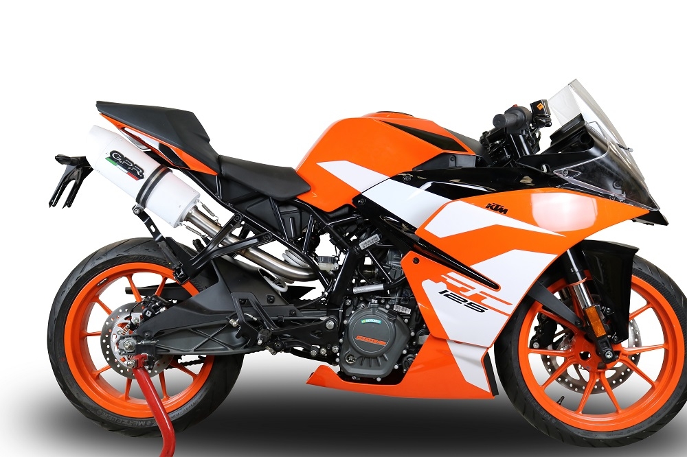 Scarico compatibile con Ktm Rc 125 2017-2020, Albus Evo4, Terminale di scarico omologato, fornito con db killer estraibile, catalizzatore e raccordo specifico