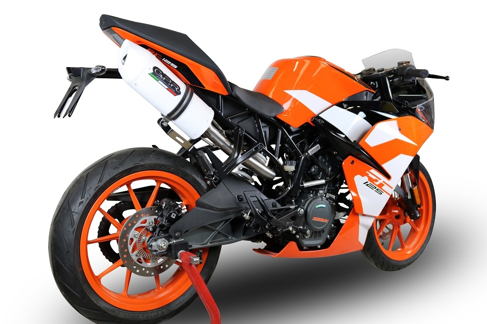 Scarico compatibile con Ktm Rc 125 2017-2020, Albus Evo4, Terminale di scarico omologato, fornito con db killer estraibile, catalizzatore e raccordo specifico