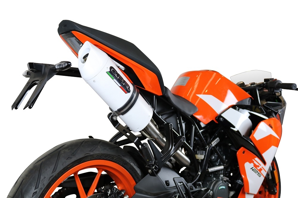 Scarico compatibile con Ktm Rc 125 2017-2020, Albus Evo4, Terminale di scarico omologato, fornito con db killer estraibile, catalizzatore e raccordo specifico