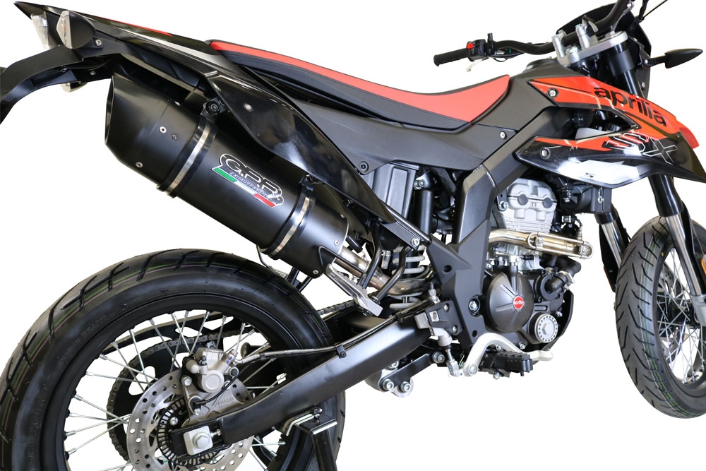 Exhaust system compatible with Aprilia Sx 125 2018-2020, Furore Nero, Racing slip-on exhaust, including link pipe and removable db killer 