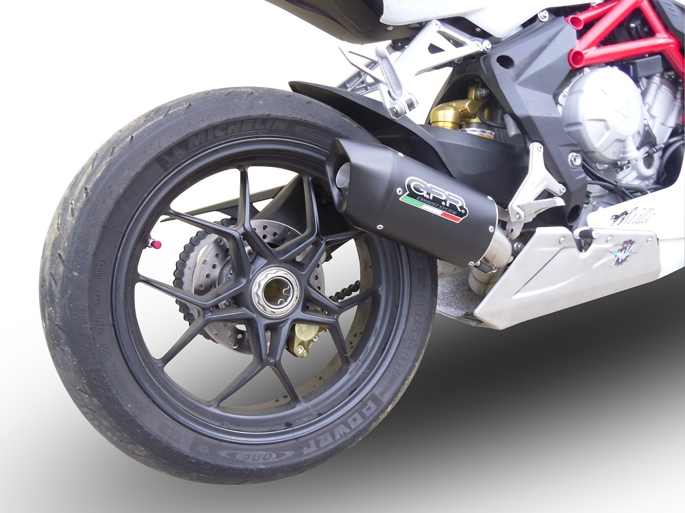 Exhaust compatible with Mv Agusta Brutale 675 2012-2015, Furore Nero, Homologated legal slip-on exhaust including removable db killer and link pipe 