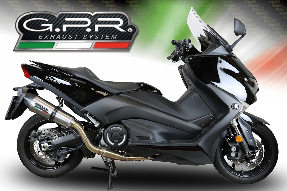 Exhaust compatible with Yamaha T-Max 530 2017-2021, GP Evo4 Titanium, Homologated legal full system exhaust, including removable db killer and catalyst 
