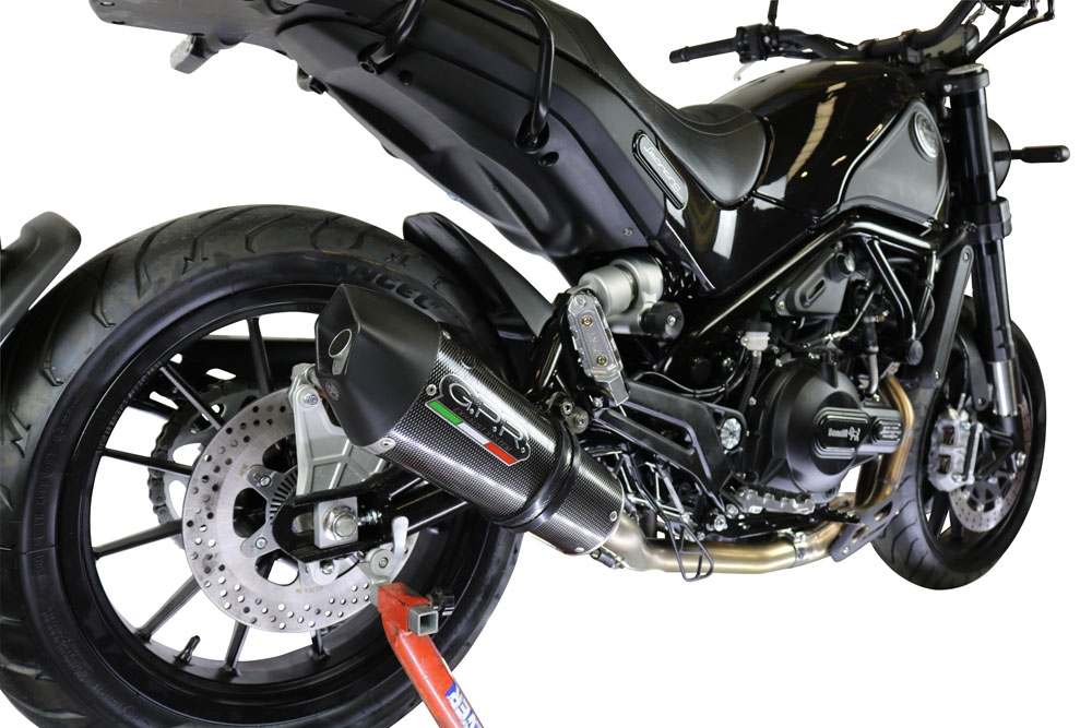 Exhaust system compatible with Benelli Leoncino 500 Trail 2017-2020, GP Evo4 Poppy, Homologated legal Mid-full system exhaust, including removable db killer and catalyst 