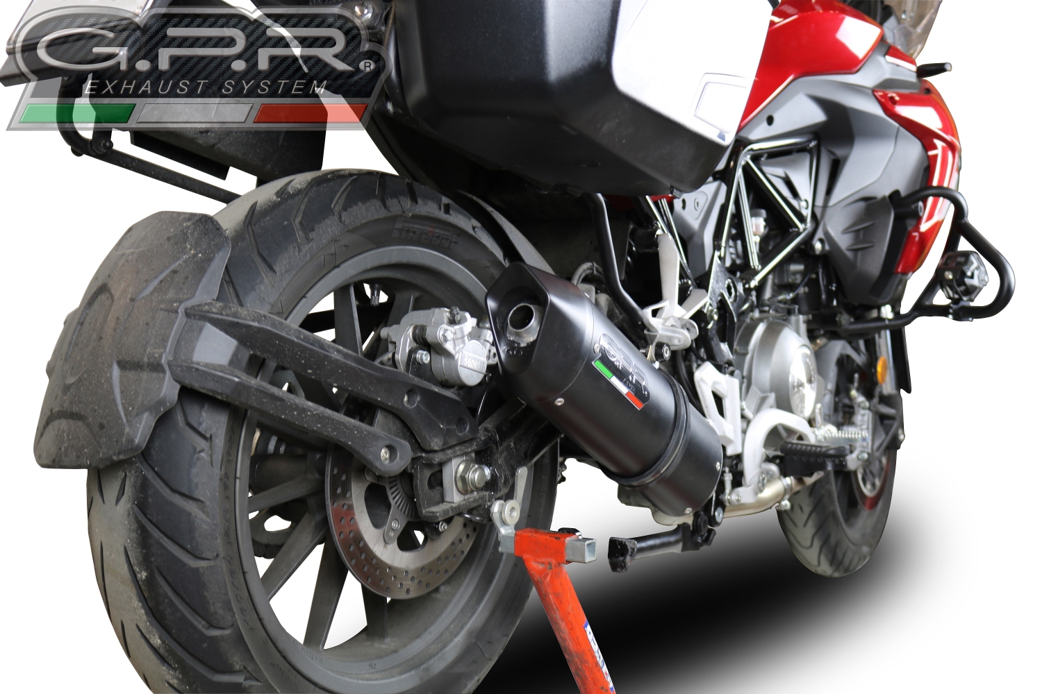 Exhaust system compatible with Benelli Trk 502 2017-2020, Furore Evo4 Nero, Homologated legal slip-on exhaust including removable db killer, link pipe and catalyst 
