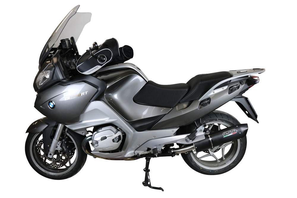 Scarico compatibile con Bmw R 1200 Rt 2009-2013, Furore Nero, Scarico omologato, silenziatore con db killer estraibile e raccordo specifico