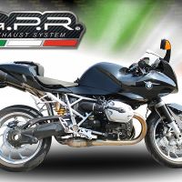 Scarico compatibile con Bmw R 1200 S 2006-2008, Furore Nero, Coppia di terminali di scarico omologati, forniti con db killer removibili e raccordi specifici