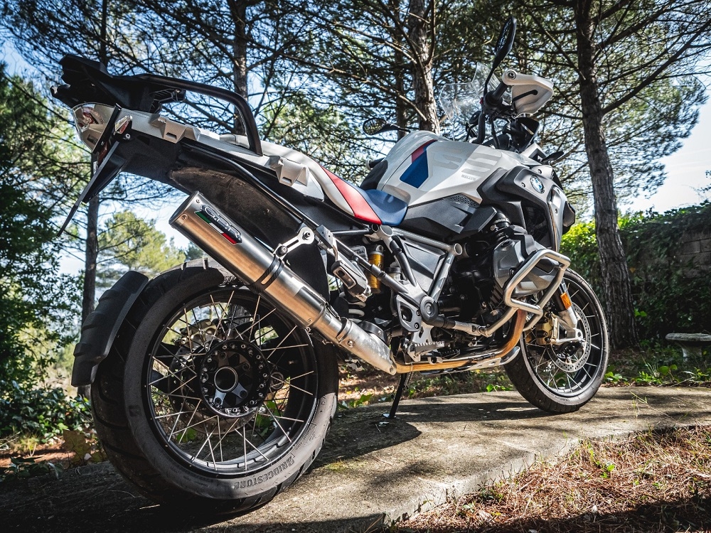 Exhaust system compatible with Bmw R 1250 Gs - Adventure 2021-2024, M3 Titanium Natural, Homologated legal slip-on exhaust including removable db killer and link pipe 