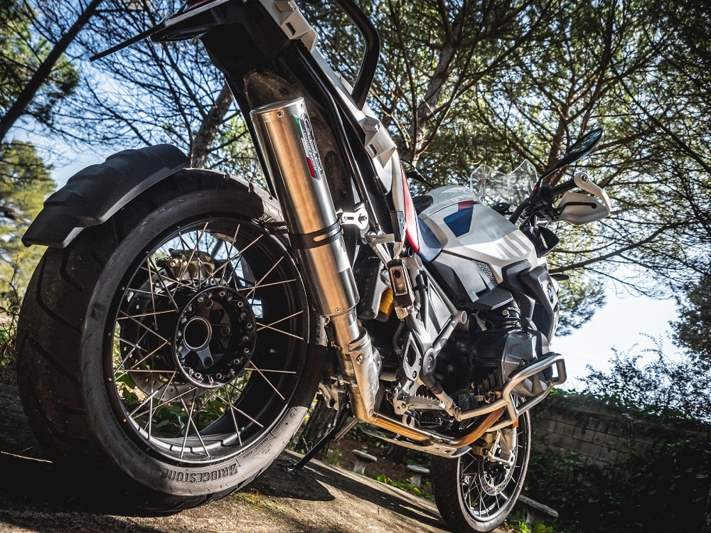 Exhaust system compatible with Bmw R 1250 Gs - Adventure 2019-2020, M3 Titanium Natural, Homologated legal slip-on exhaust including removable db killer and link pipe 