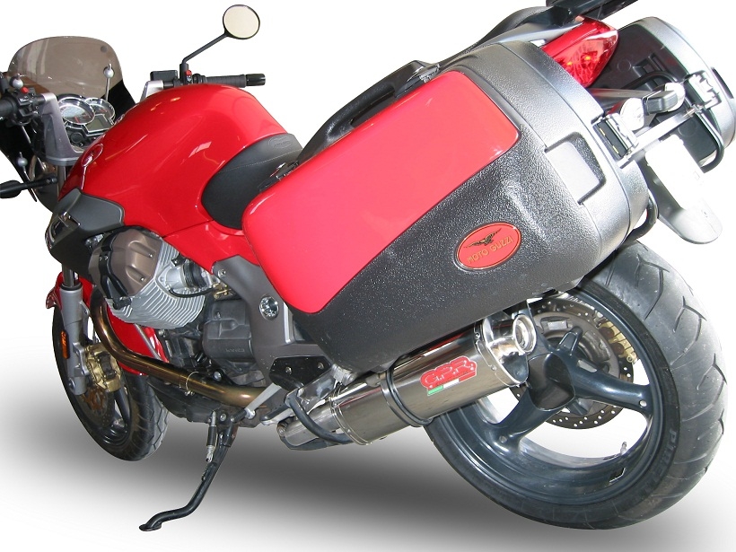 Scarico compatibile con Moto Guzzi Breva 1100 4V 2005-2010, Trioval, Scarico omologato, silenziatore con db killer estraibile e raccordo specifico