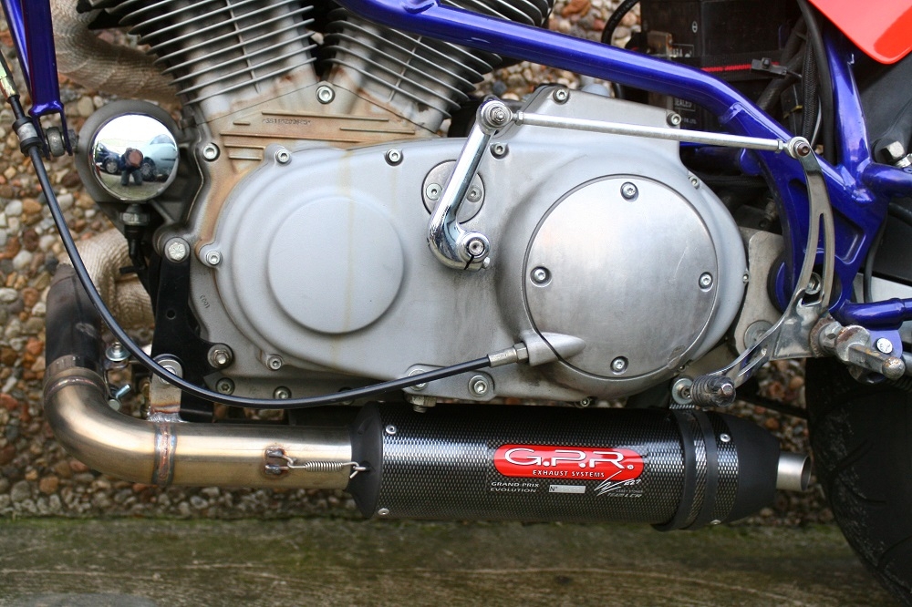 Scarico compatibile con Buell S1 Lightning 1999-2002, Gpe Ann. Poppy, Scarico omologato, silenziatore con db killer estraibile e raccordo specifico