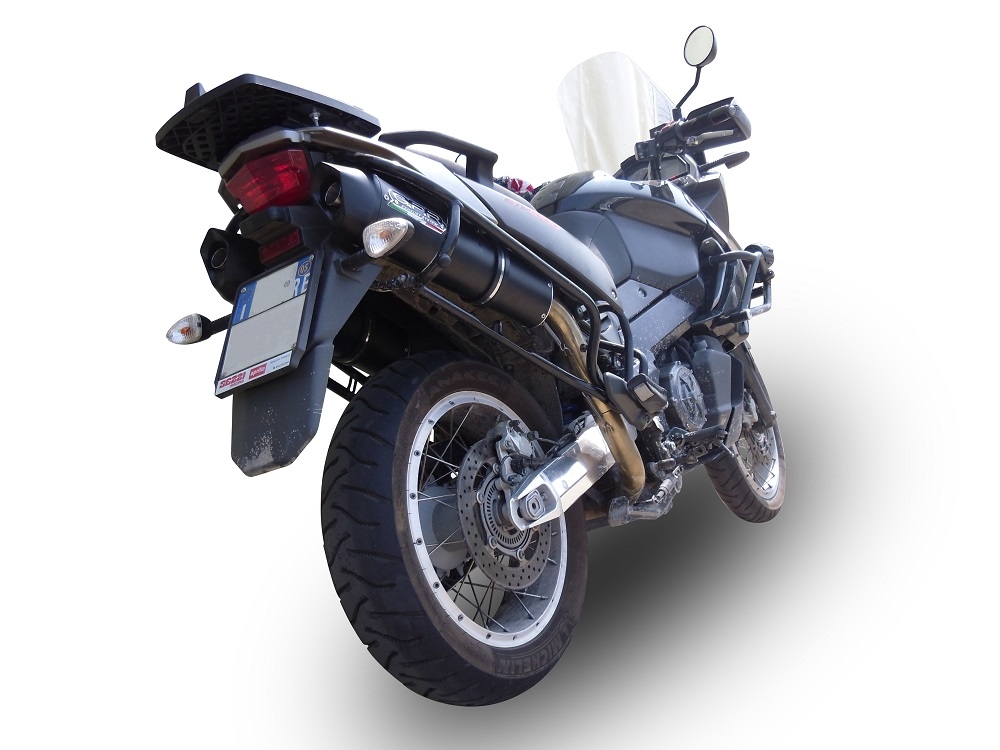 Exhaust system compatible with Aprilia Etv Caponord 1000 Rally 2001-2007, Furore Nero, Dual Homologated legal slip-on exhaust including removable db killers, link pipes and catalysts 