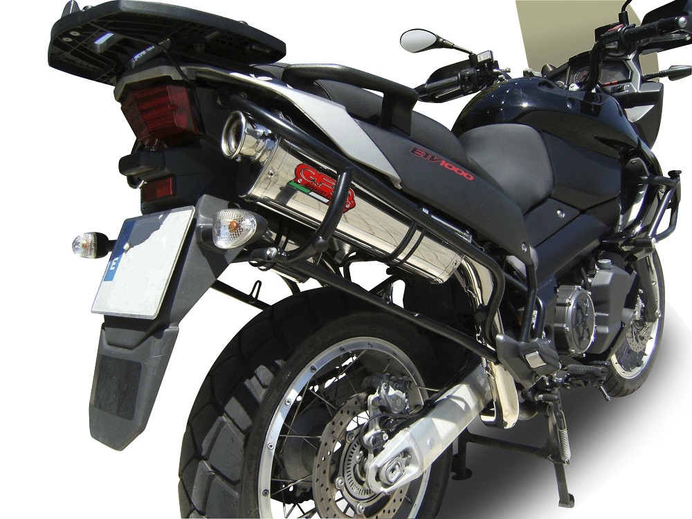 Scarico compatibile con Aprilia Etv Caponord 1000 Rally 2001-2007, Trioval, Coppia di terminali di scarico omologati, forniti con db killer removibili e raccordi specifici