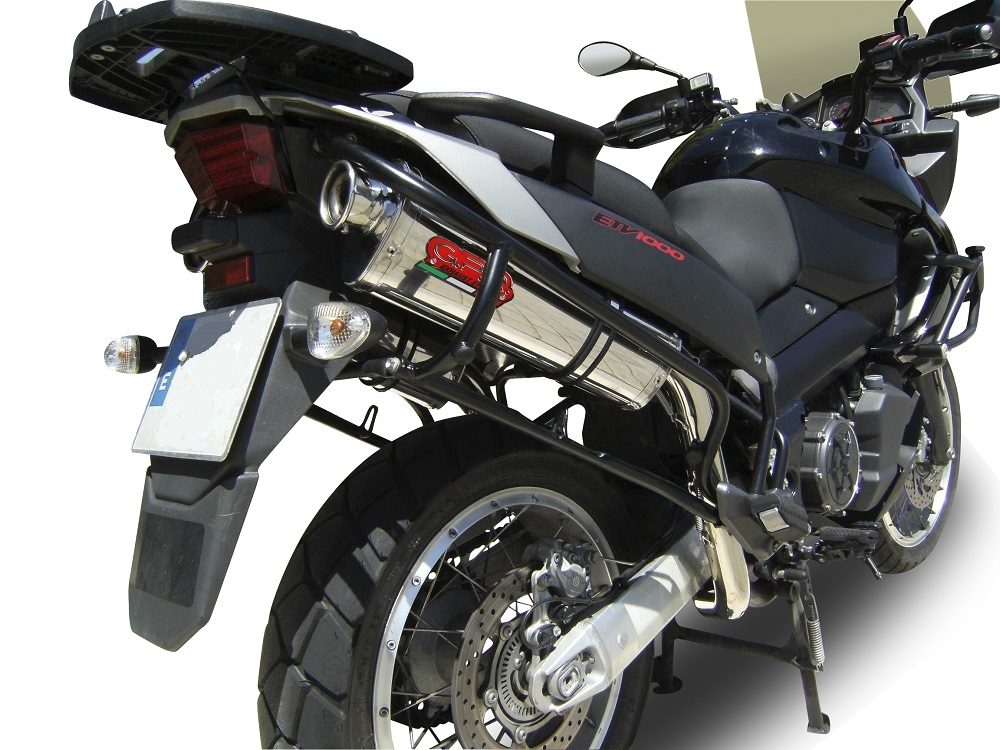 Exhaust system compatible with Aprilia Etv Caponord 1000 Rally 2001-2007, Trioval, Dual Homologated legal slip-on exhaust including removable db killers, link pipes and catalysts 