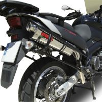 Exhaust system compatible with Aprilia Etv Caponord 1000 Rally 2001-2007, Trioval, Dual Homologated legal slip-on exhaust including removable db killers, link pipes and catalysts 