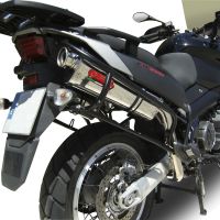 Scarico compatibile con Aprilia Etv Caponord 1000 Rally 2001-2007, Trioval, Coppia di terminali di scarico omologati, forniti con db killer removibile, catalizzatori e raccordi specifici