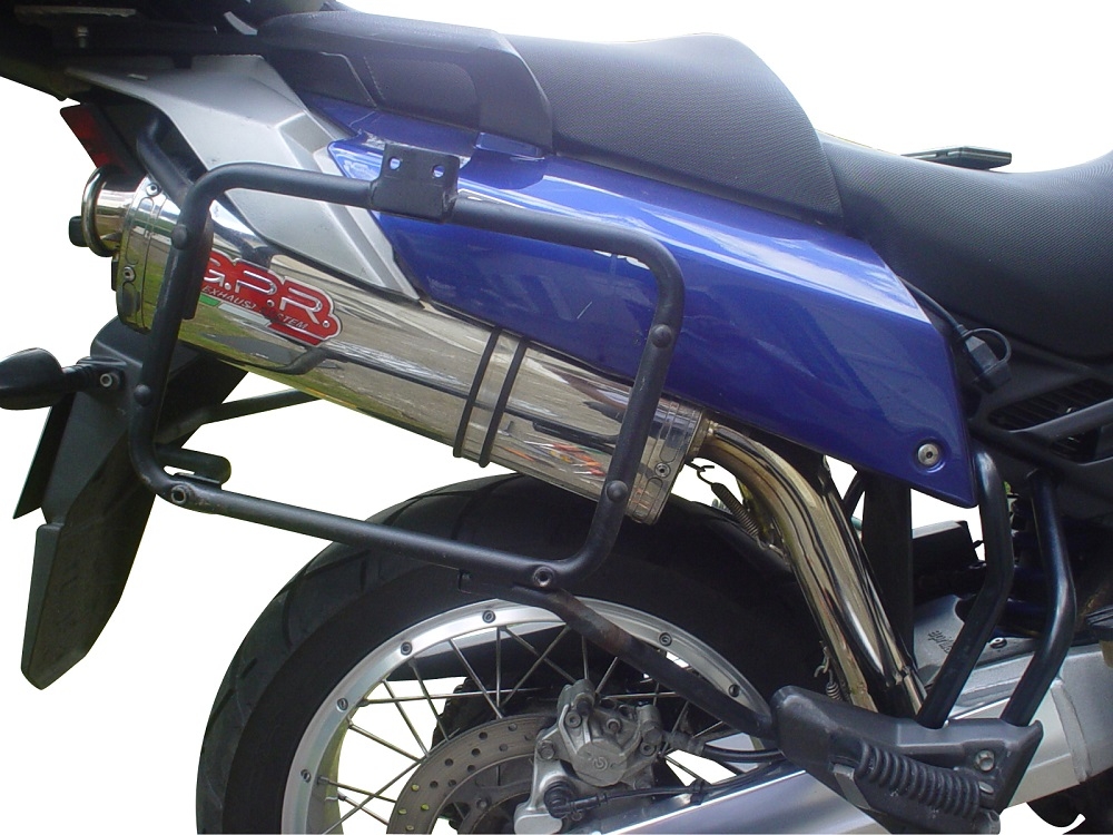 Scarico compatibile con Aprilia Etv Caponord 1000 Rally 2001-2007, Trioval, Coppia di terminali di scarico omologati, forniti con db killer removibili e raccordi specifici