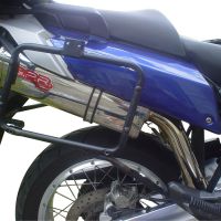 Exhaust system compatible with Aprilia Etv Caponord 1000 Rally 2001-2007, Trioval, Dual Homologated legal slip-on exhaust including removable db killers, link pipes and catalysts 