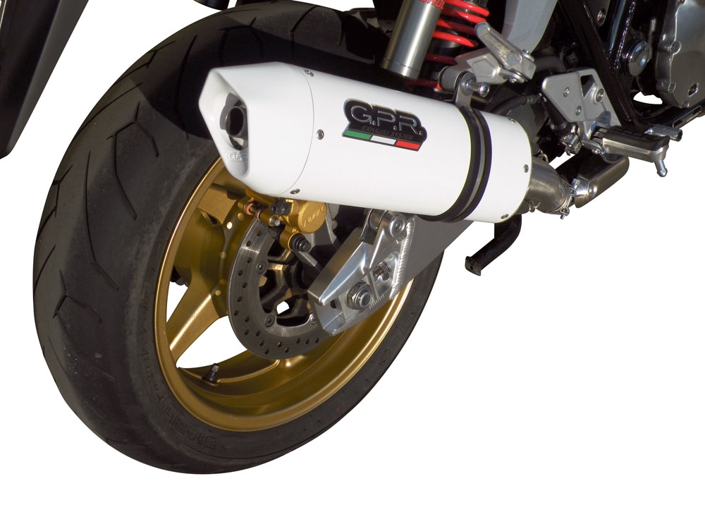 Exhaust system compatible with Honda Cb 1300 2003-2012, Albus Ceramic, Homologated legal slip-on exhaust including removable db killer and link pipe 