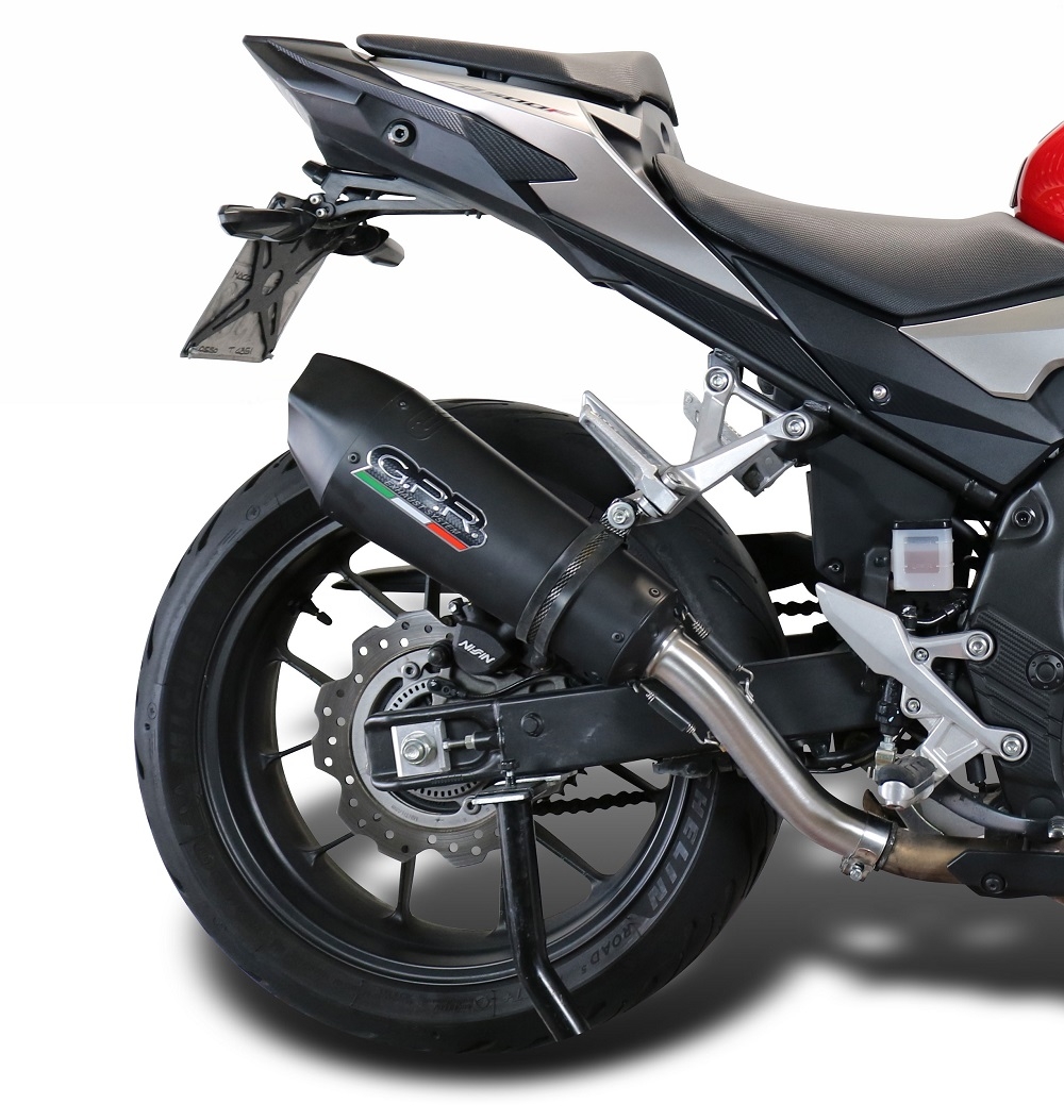 Exhaust system compatible with Honda Cb 500 X 2019-2024, GP Evo4 Black Titanium, Homologated legal slip-on exhaust including removable db killer and link pipe 