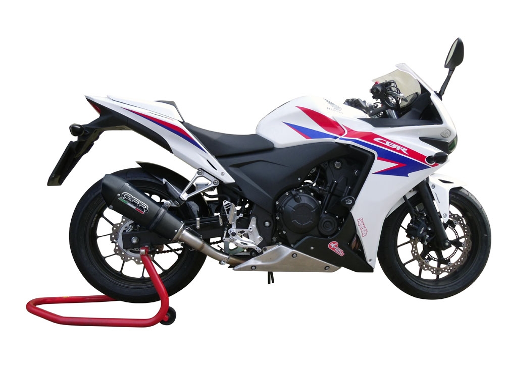 Exhaust system compatible with Honda Cbr 500 R 2012-2016, Gpe Ann. Black titanium, Homologated legal slip-on exhaust including removable db killer and link pipe 