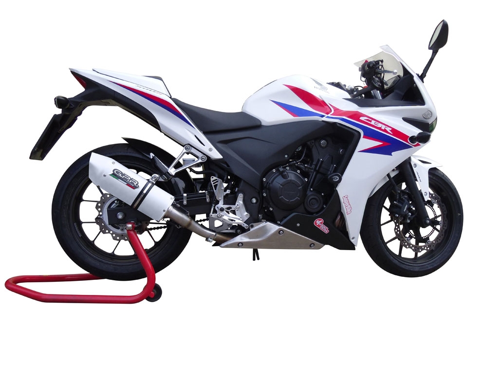 Exhaust system compatible with Honda Cbr 500 R 2012-2016, Albus Ceramic, Homologated legal slip-on exhaust including removable db killer and link pipe 