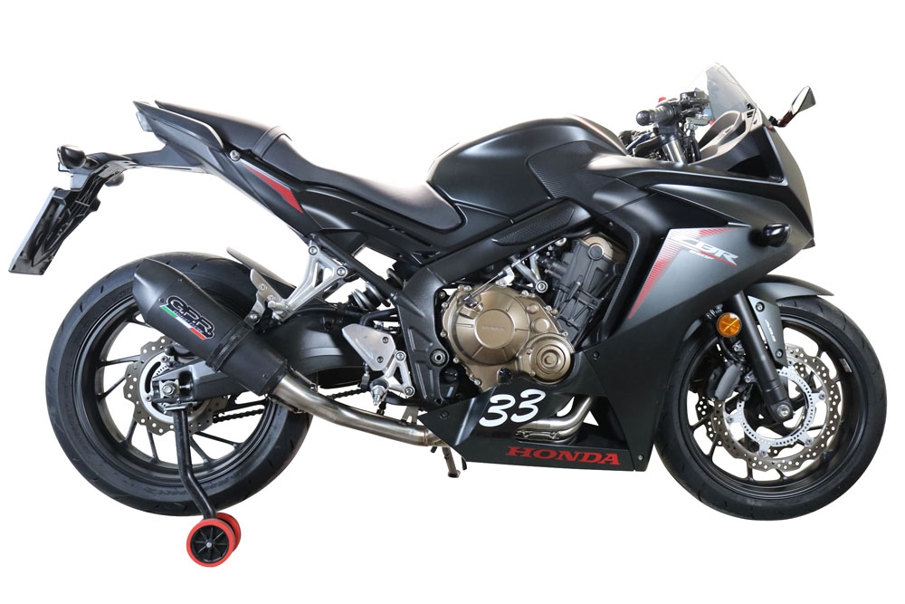 Exhaust system compatible with Honda Cbr 650 F 2017-2018, GP Evo4 Black Titanium, Homologated legal full system exhaust, including removable db killer and catalyst 