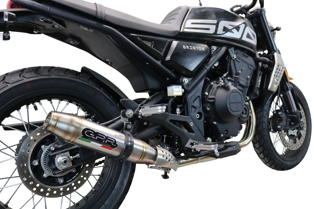 Exhaust system compatible with Brixton CroSsfire 500 X 2020-2021, Deeptone Inox, Homologated legal slip-on exhaust including removable db killer and link pipe 