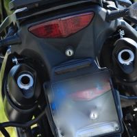 Scarico compatibile con Kawasaki Klv 1000 2004-2007, Furore Nero, Coppia di terminali di scarico omologati, forniti con db killer removibili e raccordi specifici