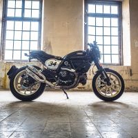 Scarico compatibile con Ducati Scrambler 800 2017-2020, Deeptone Inox, Coppia di terminali di scarico omologati, forniti con db killer removibile, catalizzatori e raccordi specifici