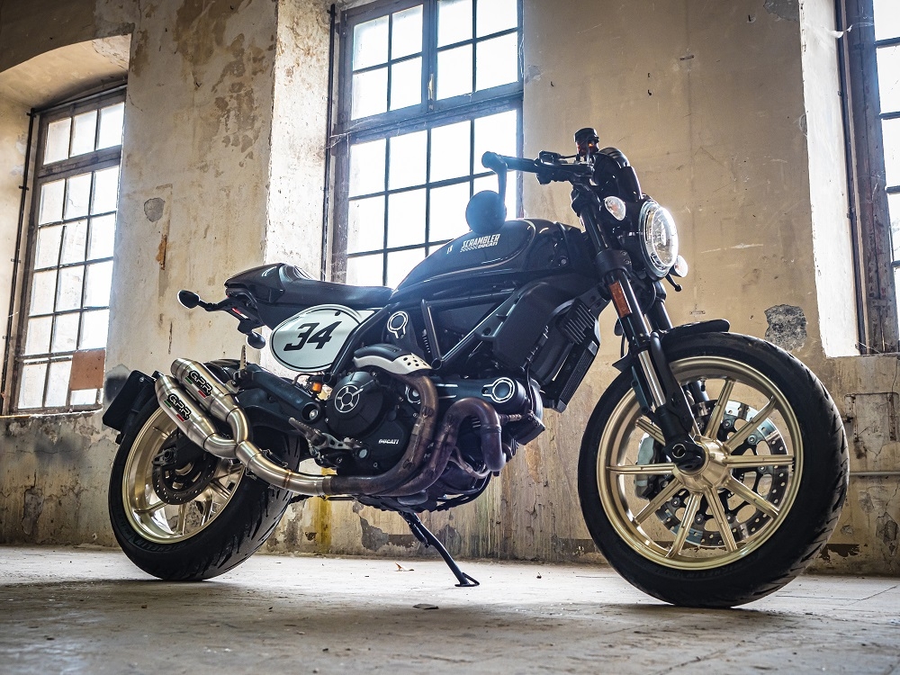 Exhaust system compatible with Ducati Scrambler 800 2015-2016, Deeptone Inox, Dual Homologated legal slip-on exhaust including removable db killers, link pipes and catalysts 
