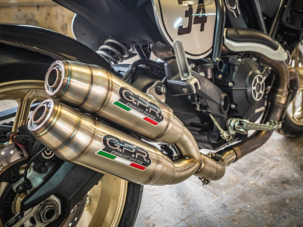 Exhaust compatible with Ducati Scrambler 800 2017-2020, Deeptone Inox, Dual Homologated legal slip-on exhaust including removable db killers, link pipes and catalysts 