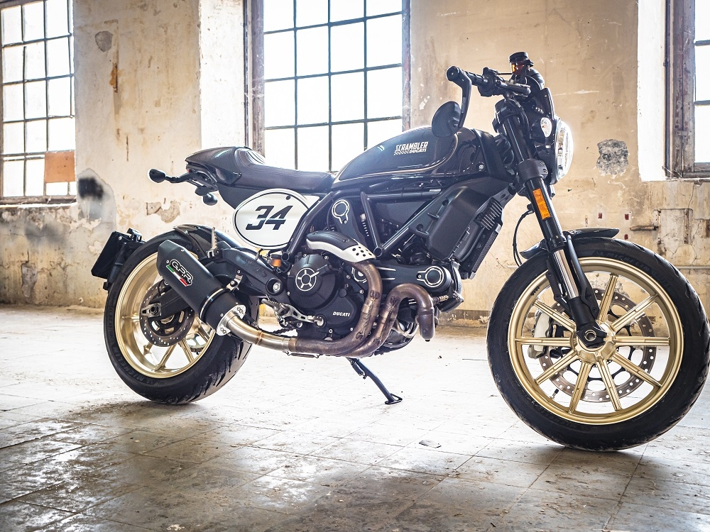 Exhaust compatible with Ducati Scrambler 800 2017-2020, Furore Evo4 Nero, Homologated legal slip-on exhaust including removable db killer, link pipe and catalyst 
