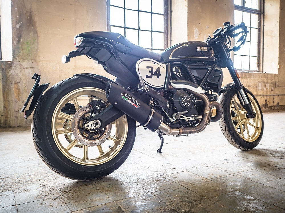 Exhaust compatible with Ducati Scrambler 800 2017-2020, Furore Evo4 Nero, Homologated legal slip-on exhaust including removable db killer, link pipe and catalyst 