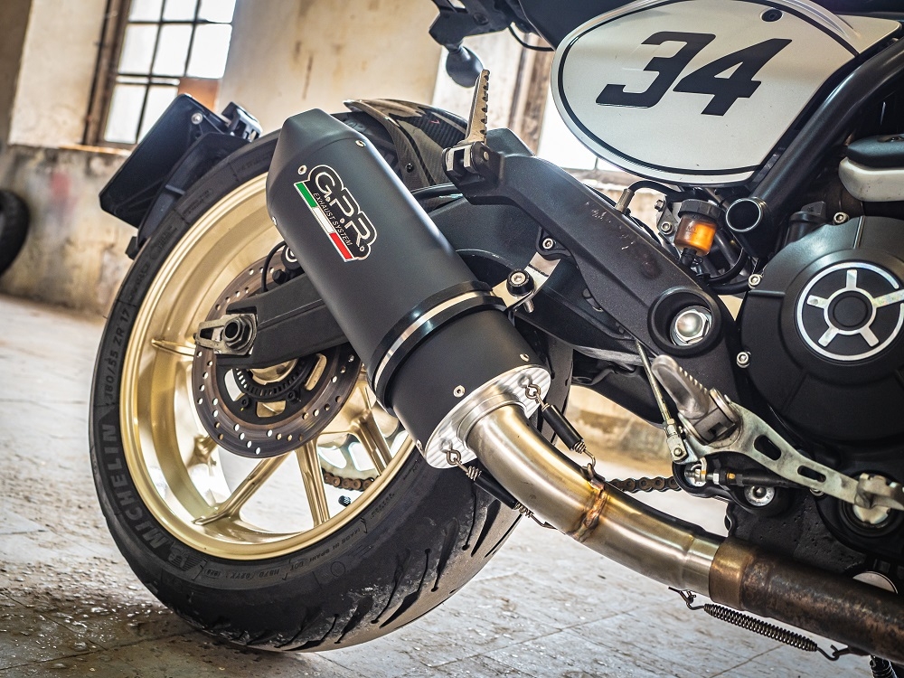 Exhaust compatible with Ducati Scrambler 800 2017-2020, Furore Evo4 Nero, Homologated legal slip-on exhaust including removable db killer, link pipe and catalyst 