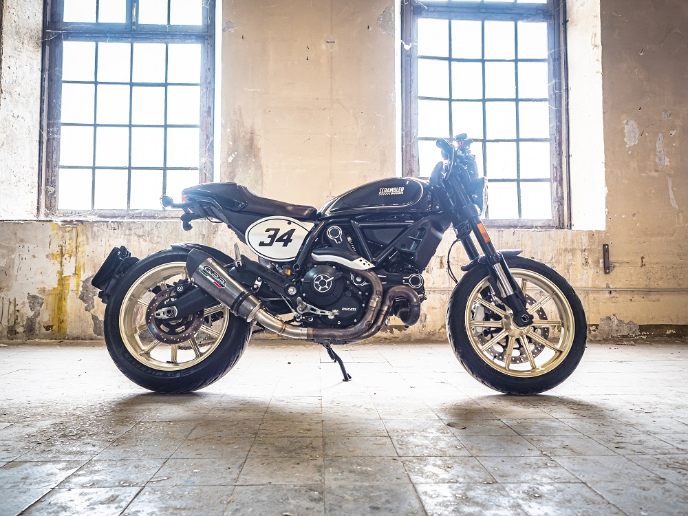 Scarico compatibile con Ducati Scrambler 800 2015-2016, Gpe Ann. Poppy, Scarico omologato, silenziatore con db killer estraibile e raccordo specifico