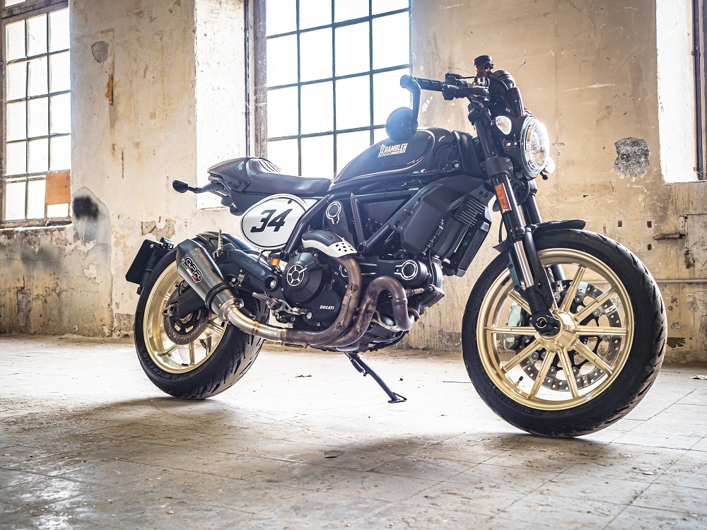 Scarico compatibile con Ducati Scrambler 800 2015-2016, Gpe Ann. Poppy, Scarico omologato, silenziatore con db killer estraibile e raccordo specifico