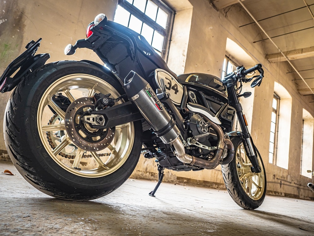 Scarico compatibile con Ducati Scrambler 800 2015-2016, Gpe Ann. Poppy, Scarico omologato, silenziatore con db killer estraibile e raccordo specifico