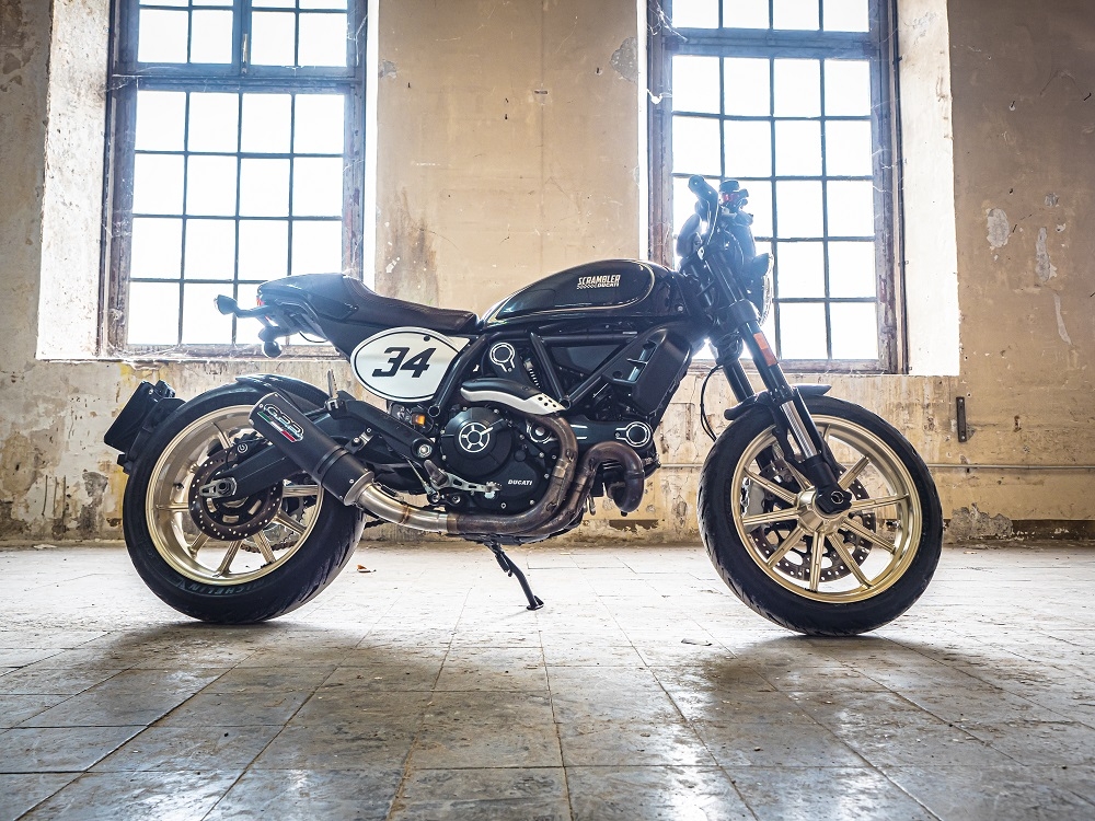 Exhaust compatible with Ducati Scrambler 800 2017-2020, M3 Black Titanium, Homologated legal slip-on exhaust including removable db killer, link pipe and catalyst 