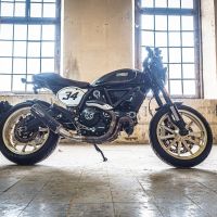 Exhaust system compatible with Ducati Scrambler 800 2015-2016, M3 Black Titanium, Homologated legal slip-on exhaust including removable db killer and link pipe 