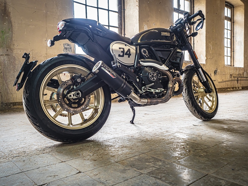 Exhaust compatible with Ducati Scrambler 800 2017-2020, M3 Black Titanium, Homologated legal slip-on exhaust including removable db killer, link pipe and catalyst 